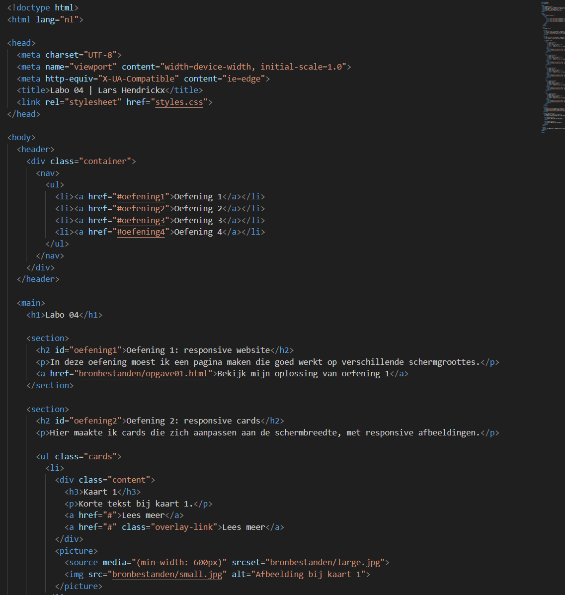 Screenshot code van de website