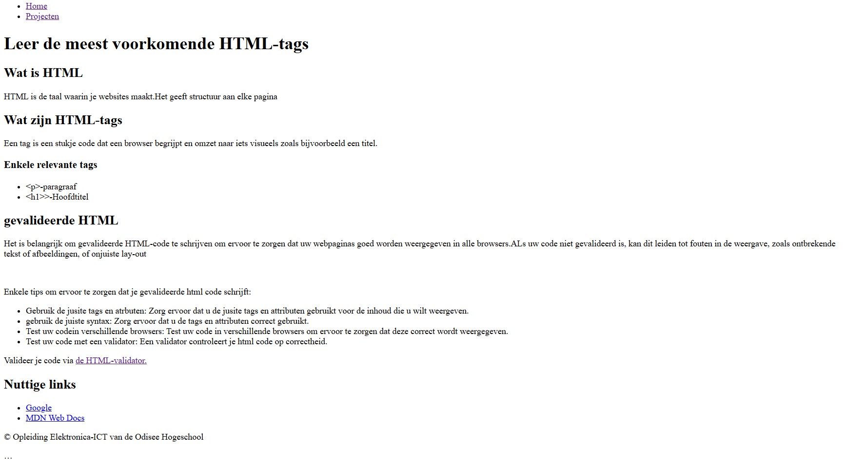 Screenshot interface van de website