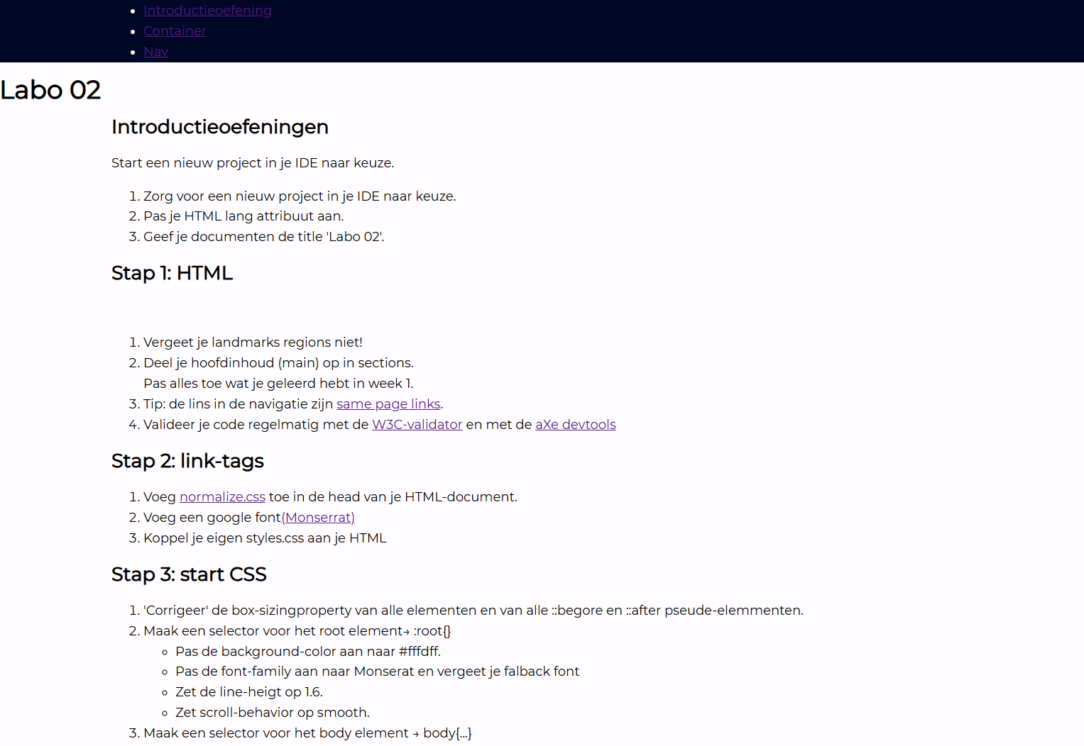 Screenshot interface van de website